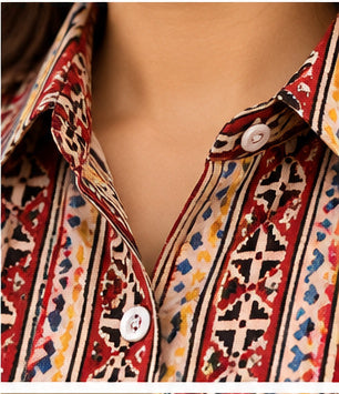 Women’s Multicolor Ethnic Handblock Cotton PrintedFull-Sleeve Shirt