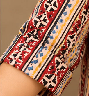 Women’s Multicolor Ethnic Handblock Cotton PrintedFull-Sleeve Shirt